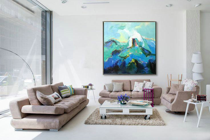 Large Abstract Art Handmade Oil Painting,Oversized Palette Knife Painting Contemporary Art On Canvas,Canvas Wall Paintings,Blue.Green,White.etc